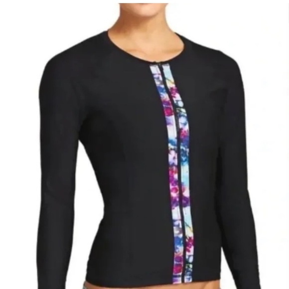 ATHLETA Floral Fade Zip Rash guard Black Size Large - Picture 4 of 8